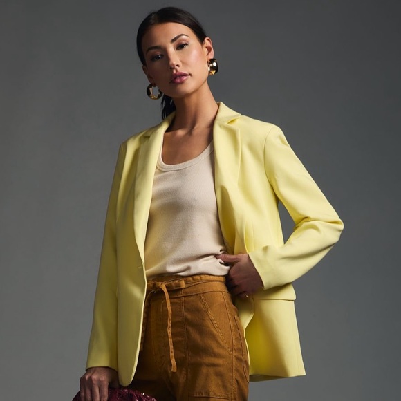 Maeve by Anthropologie Button Back Yellow Blazer | size L | NWOT - Picture 2 of 11